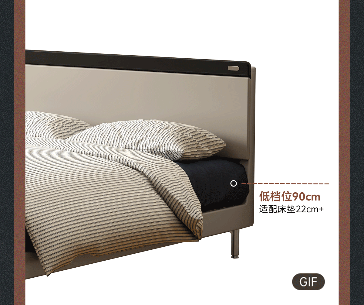 Rubberwood Solid Wood Bauhaus Platform Bed with Adjustable Headboard and Stainless Steel Legs