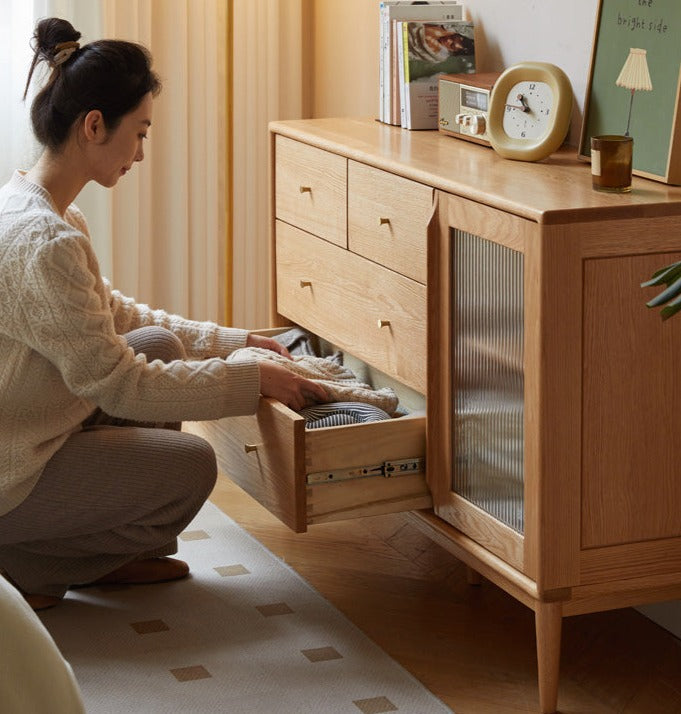 Oak Solid Wood Storage Cabinet with Doors