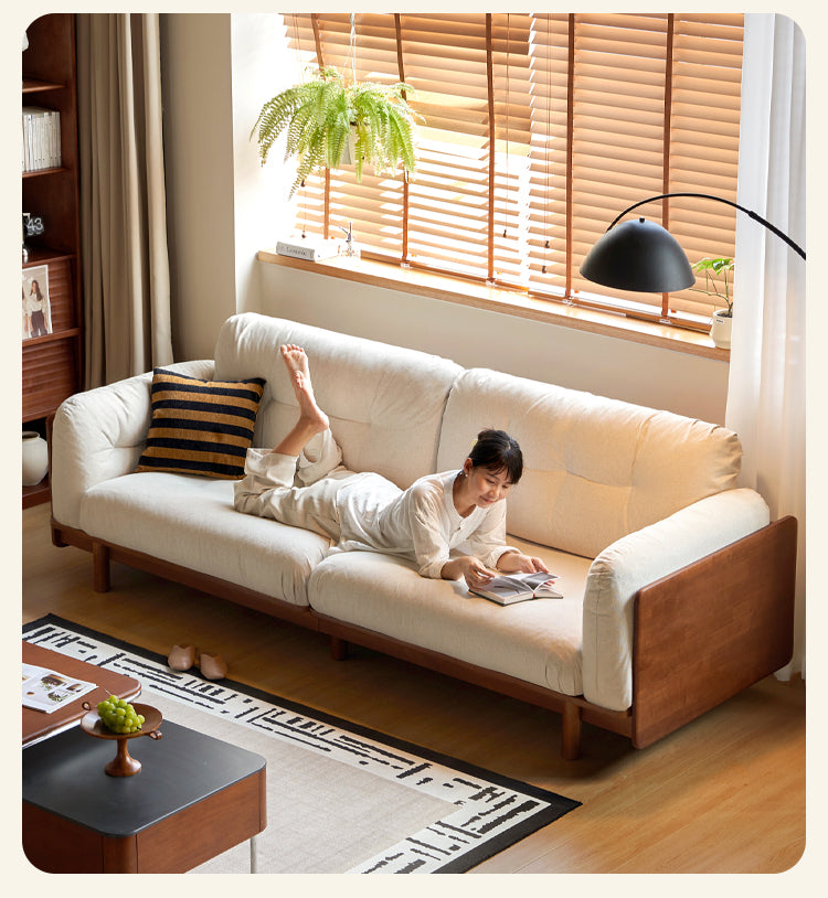Rubber Solid Wood Fabric Sofa Ancient Style