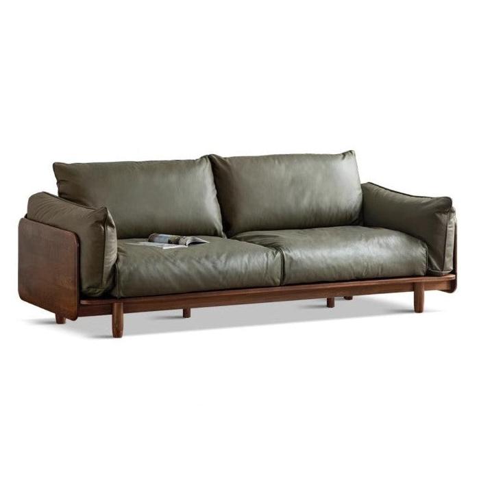 Oak solis wood sofa Genuine Leather, fabric: