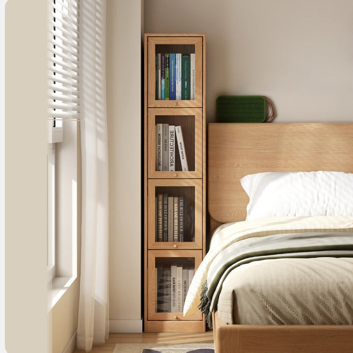 Oak solid wood bookcase corner glass flip door"
