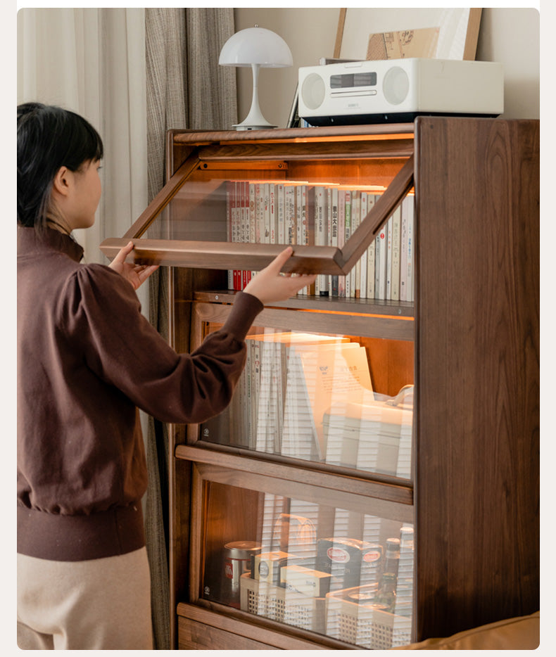 Black walnut solid wood side cabinet flip door :