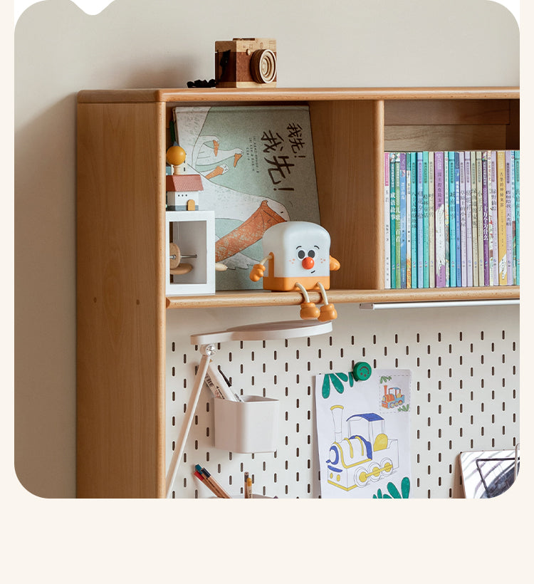 Beech, Oak Solid Wood Study Desk with Shelf