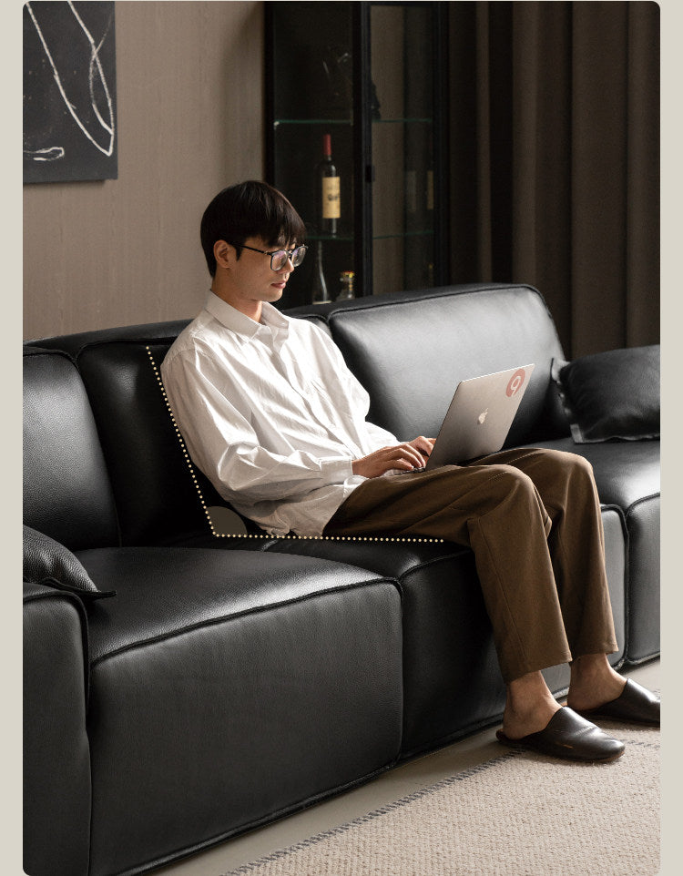 Full Grain Genuine Leather Sofa Contemporary Couch