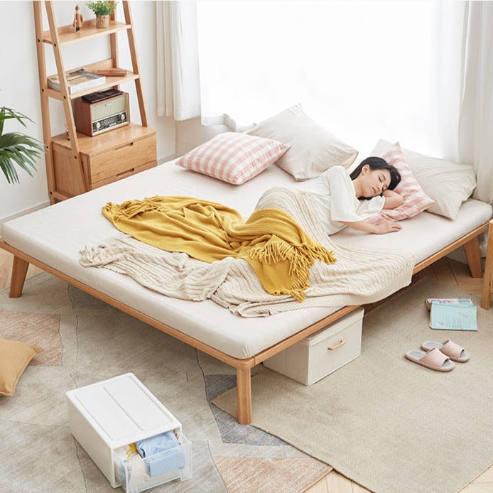 Oak Solid Wood Platform Bed with Modern Design No Headboard