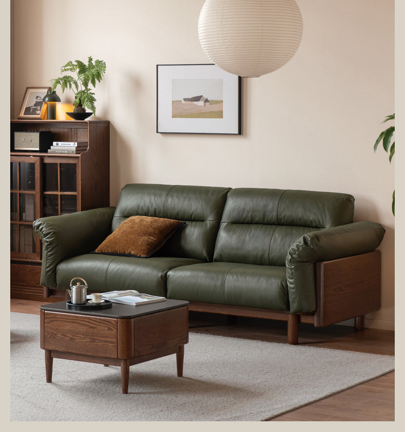Black Walnut, Oak Solid Wood Sofa Genuine Leather, fabrics