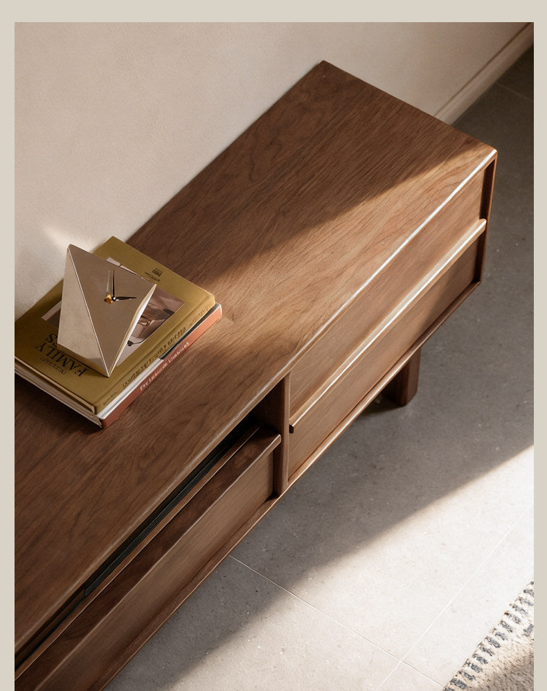 Black Walnut Solid Wood Luxury Style TV Cabinet with Slab Top and Storage