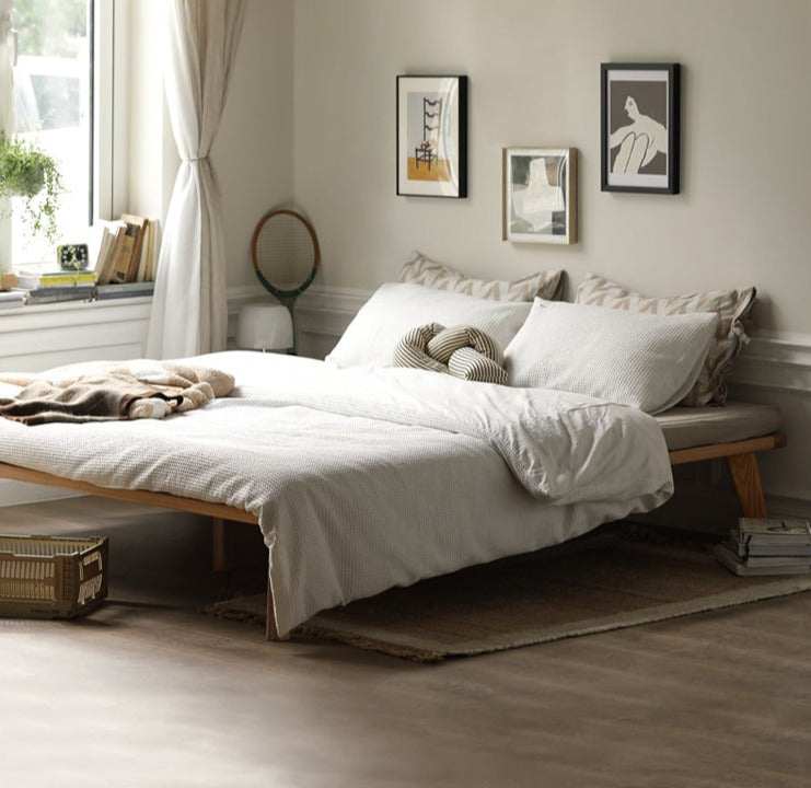 Oak solid wood platform bed, headboard-free bed<