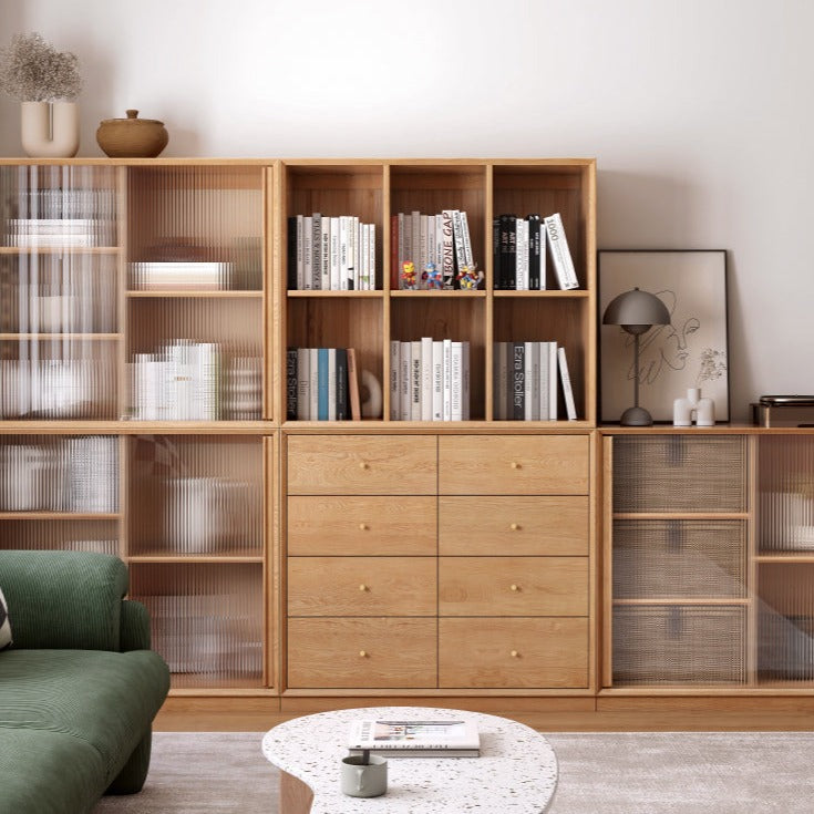 Oak Solid Wood Bookcase Glass Sliding Door Side Storage Cabinet Free Combination "-