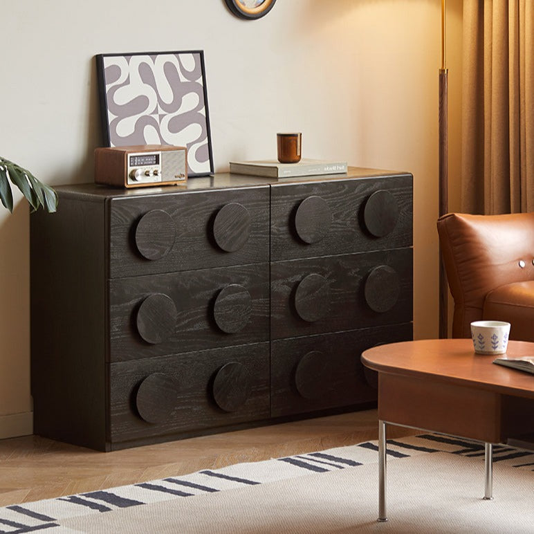 Oak solid wood chest of drawers retro black six-drawer chest)