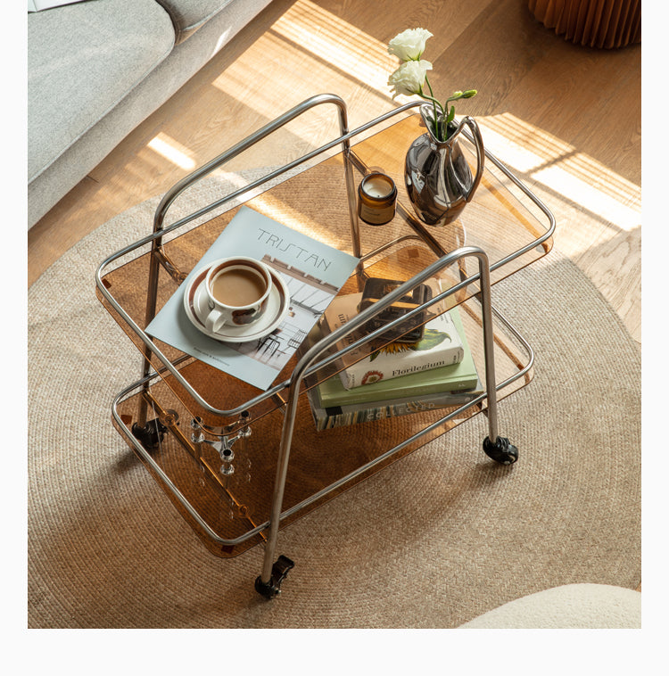 Mobile storage rack, glass dining cart-