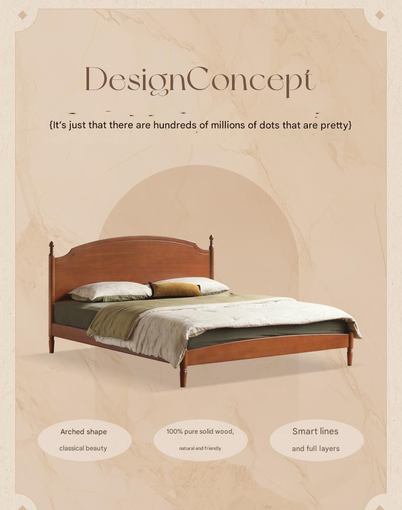 Poplar, Cherry Solid Wood French Retro Large Board Bed