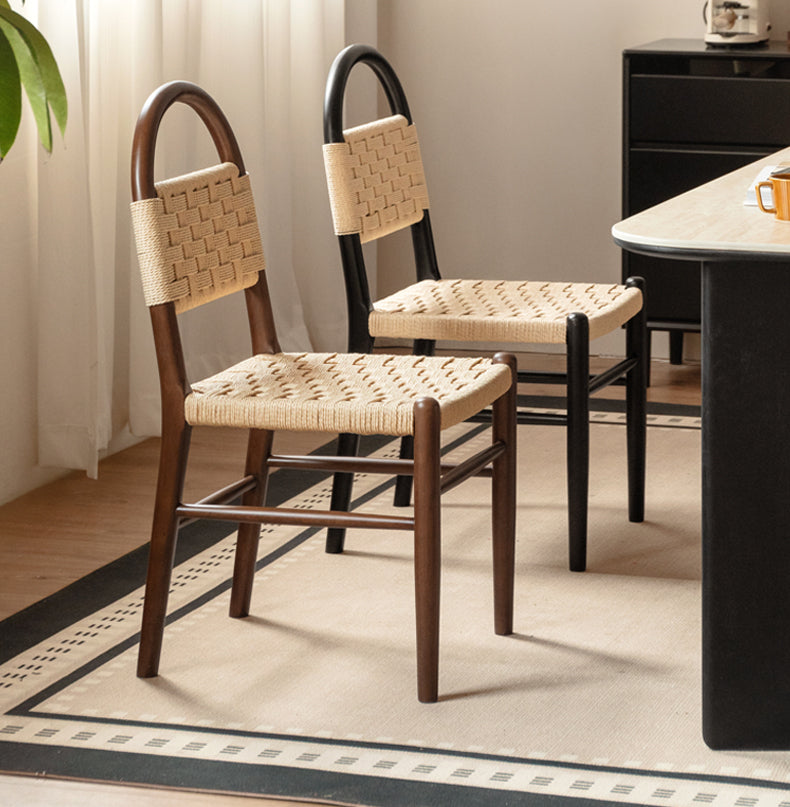 4pcs Solid RubberWood Dining Braided Chair Retro Vintage Style
