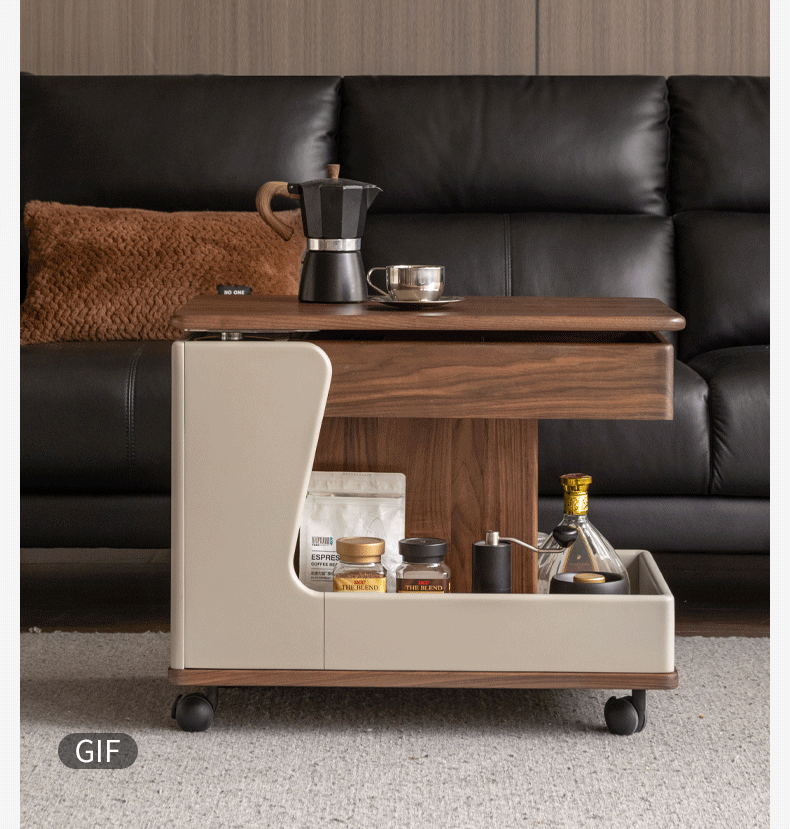 Black Walnut Solid Wood Liftable Rotating Mobile Side Table