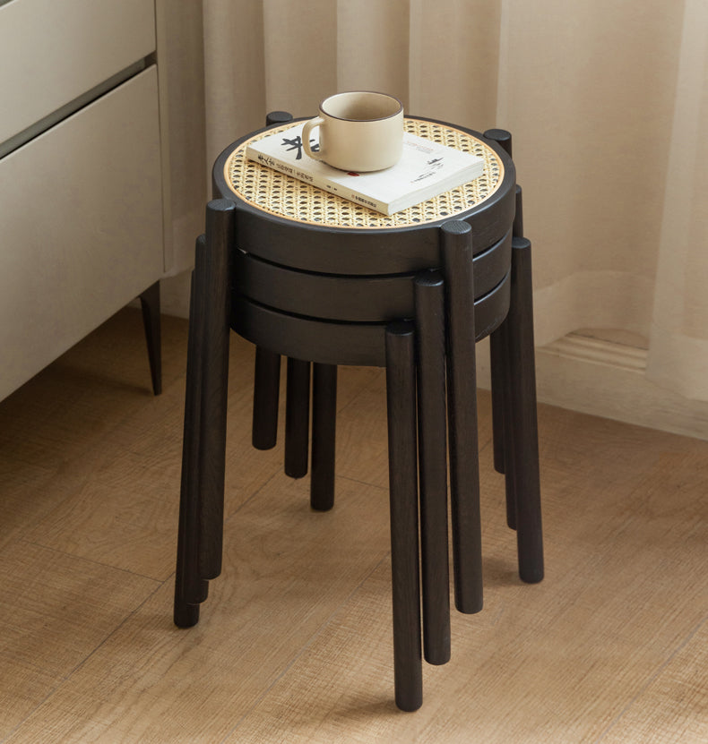 Smoky field stacking round stool oak solid wood: