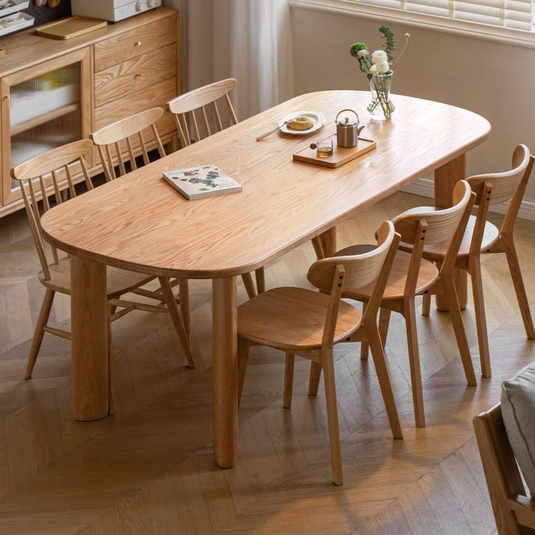 Oak Solid Wood Round Corner Long Dining Table-