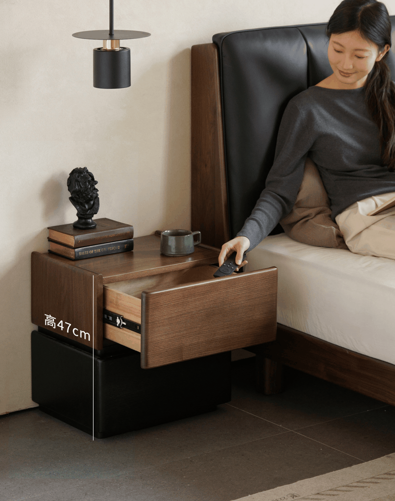 Black Walnut, Oak, Tulipwood Solid Wood, Solid Longan Hardwood Nightstand with Storage Drawer, Italian Style