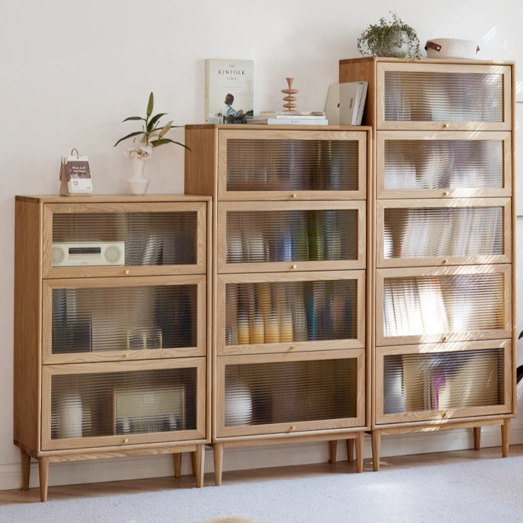 Bookcase Ash solid wood, flip door cabinet storage cabinet"
