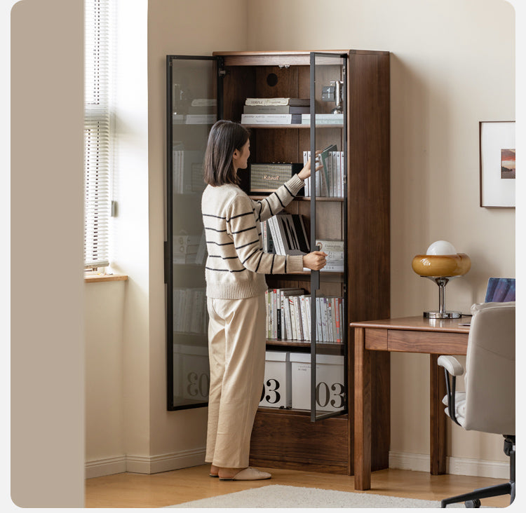 Black Walnut solid wood bookcase floor-standing free combination bookshelf<