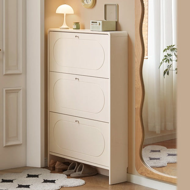 Poplar solid wood tipping shoe cabinet entry entrance cabinet cream style ultra-thin