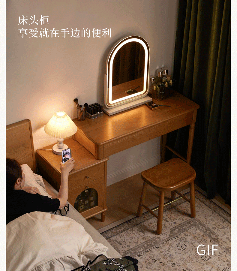 Cherry Solid Wood Medieval Style Retractable Vanity Table.