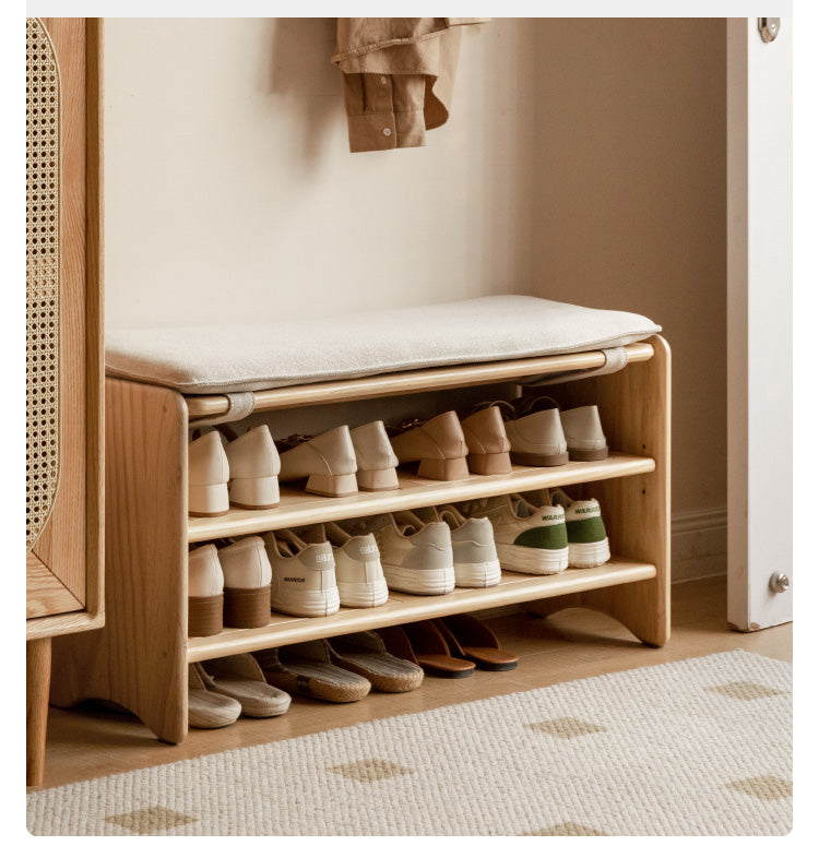 Pine Solid Wood Shoe Bench Multi-layer Log Shoe Rack