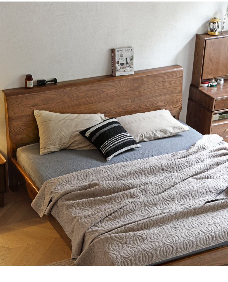 Ash, Oak solid wood bed Nordic modern simple bed<