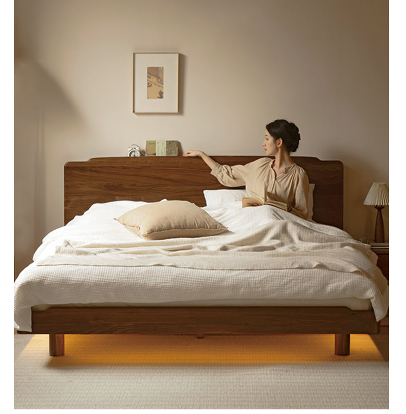 Black Walnut Solid Wood Big Bed with Light