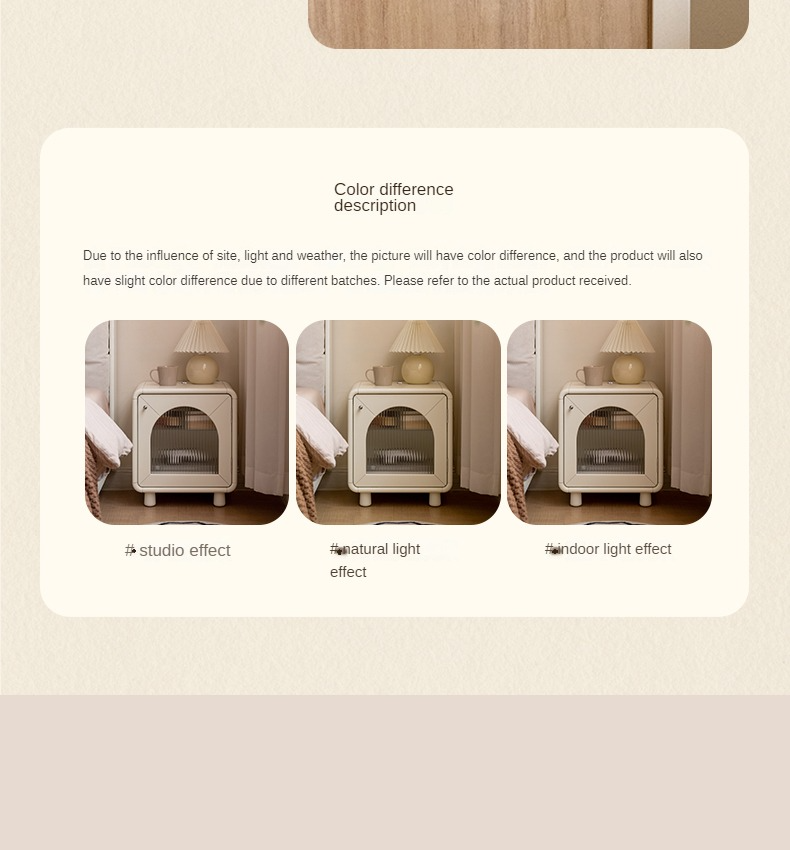 Poplar solid wood Light nightstand cream style -