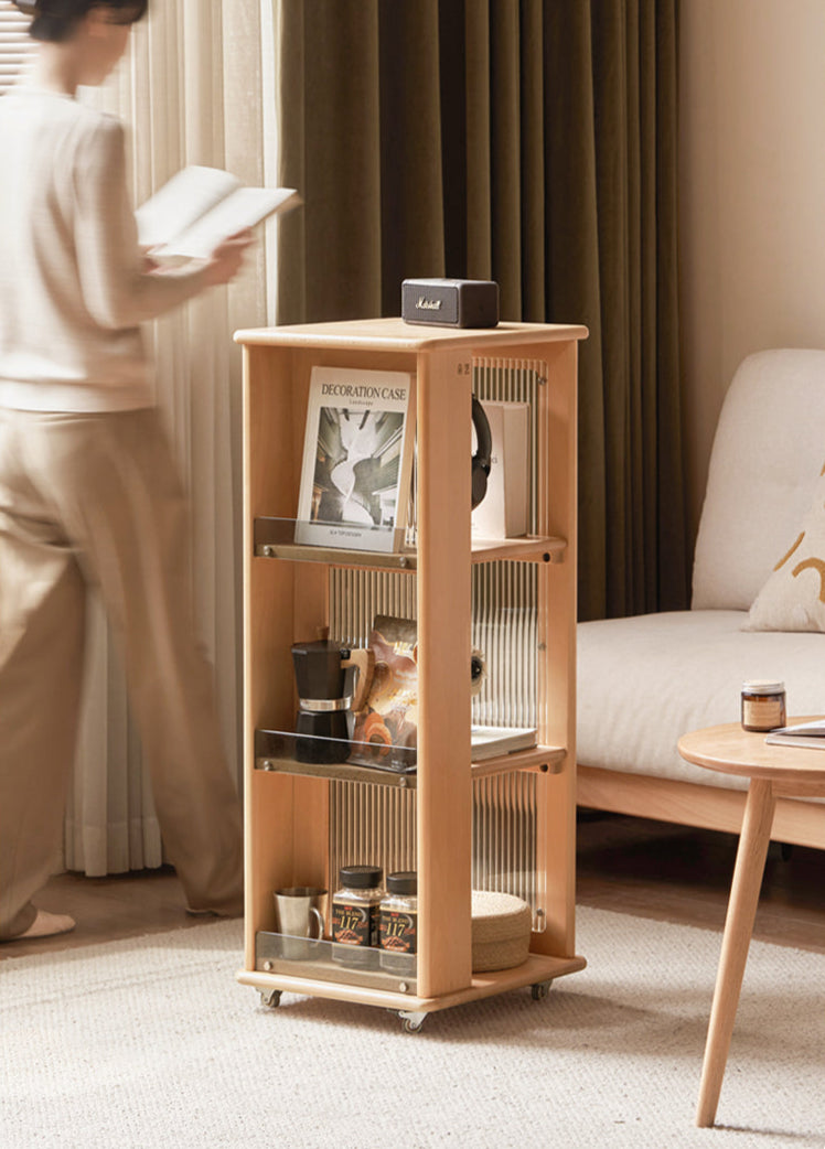 Beech Solid Wood Floor Movable Rack Side Cabinet