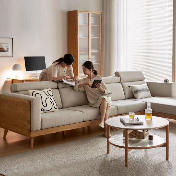 Fabric Oak solid wood modern sofa