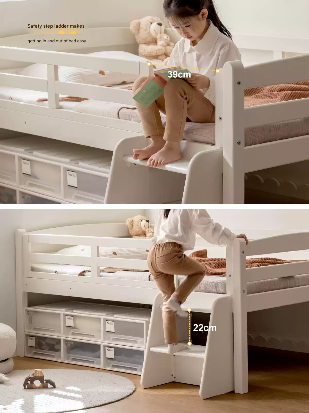 Oak solid wood single with guardrail bed