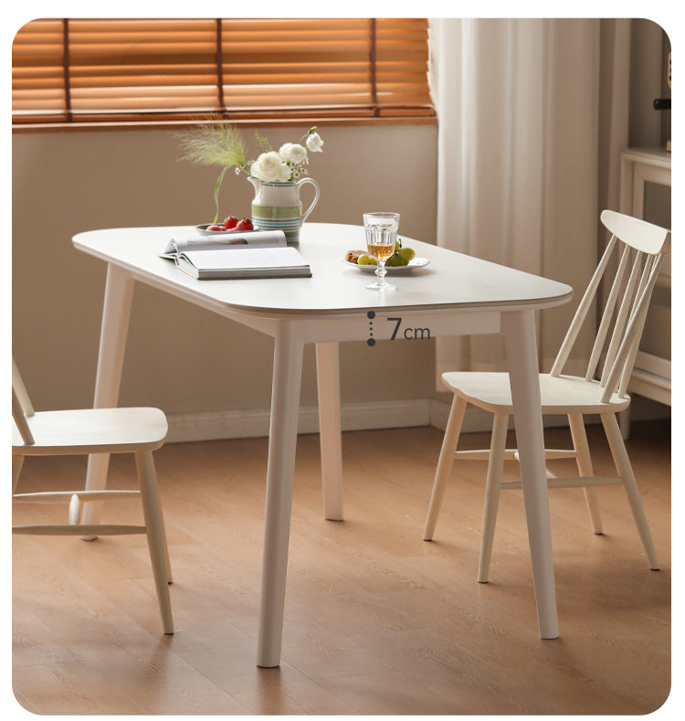 Rubber solid wood white cream style rock board dining table