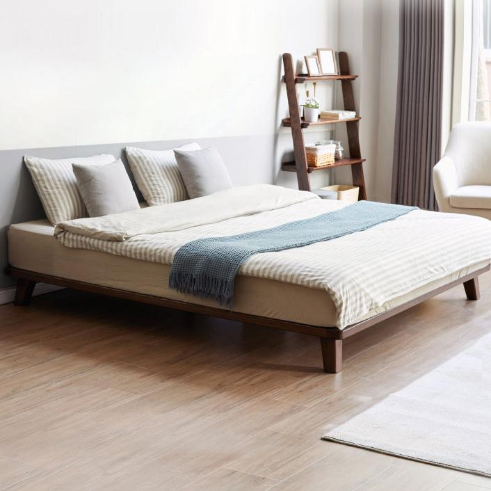 Oak Solid Wood Modern platform bed, headboard-free bed