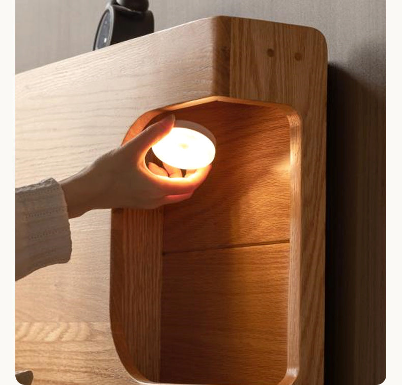 Oak solid wood luminous bed charger, shelf