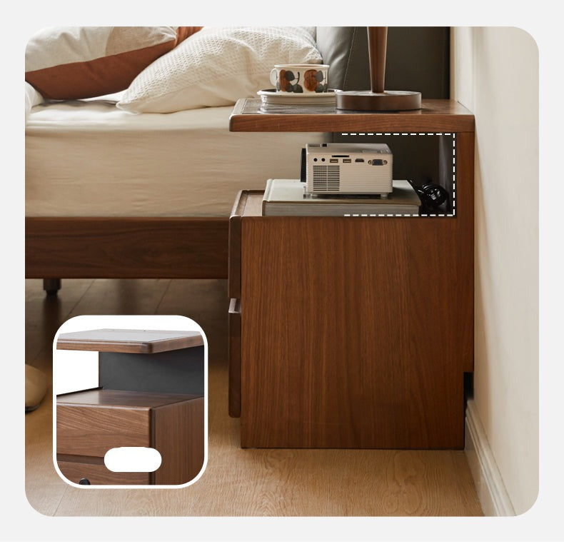 Smart nightstand Black walnut solid wood wireless charging with lock"