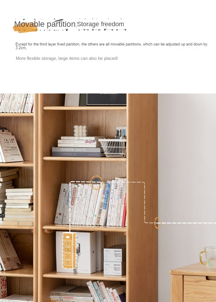 Beech solid wood bookshelf combination ,open storage cabinet"