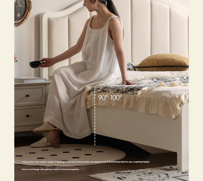Rubber Solid Wood Arched Channel-Tufted Upholstered Storage Bed, Cream