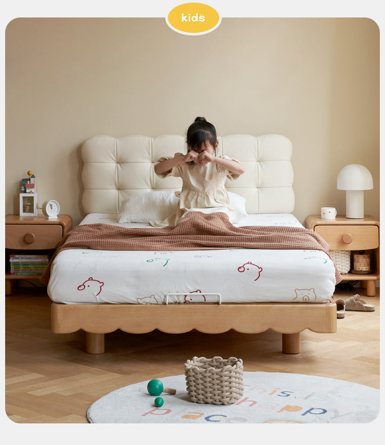 Beech Solid Wood Soft Children's Single Platform Bed, Headboard-Free Bed