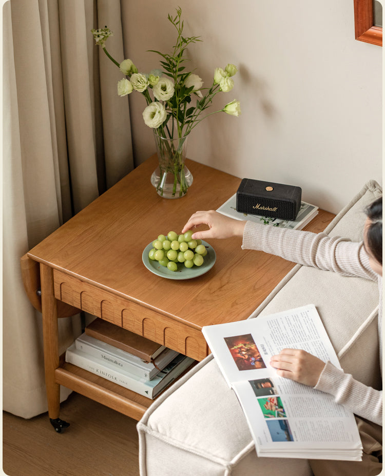 Cherry wood mobile folding coffee table