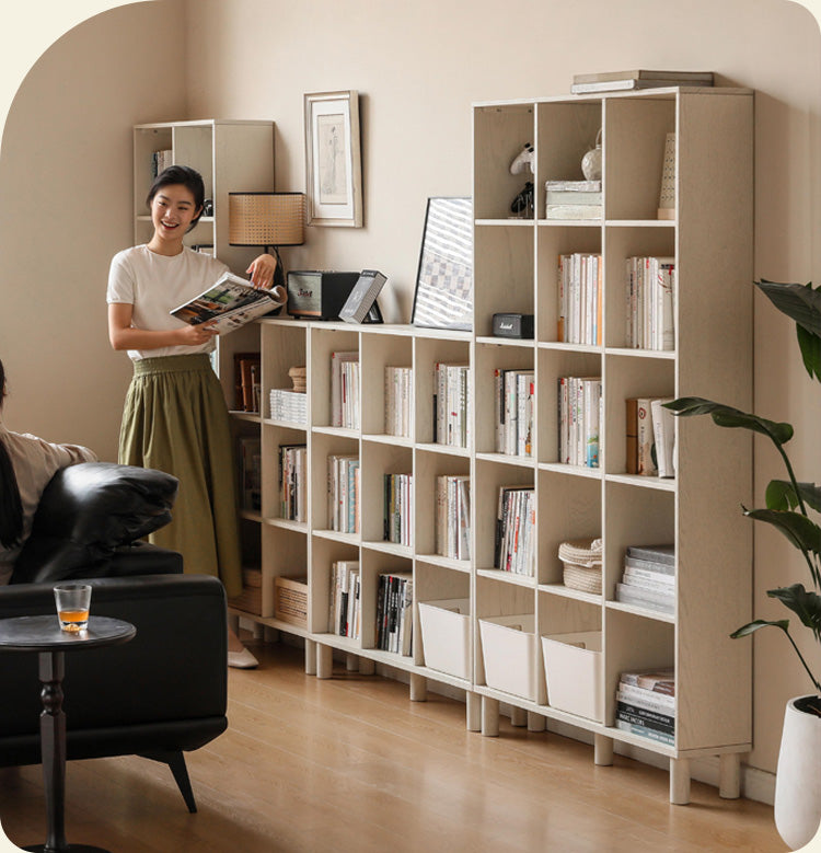 Oak solid wood bookshelf wall-mounted bookcase white cream style "-