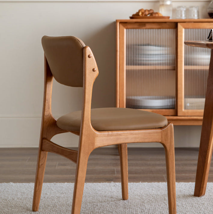 Set 4 pcs Cherry Solid Wood Vintage Dining Chairs Soft Bags Backrests