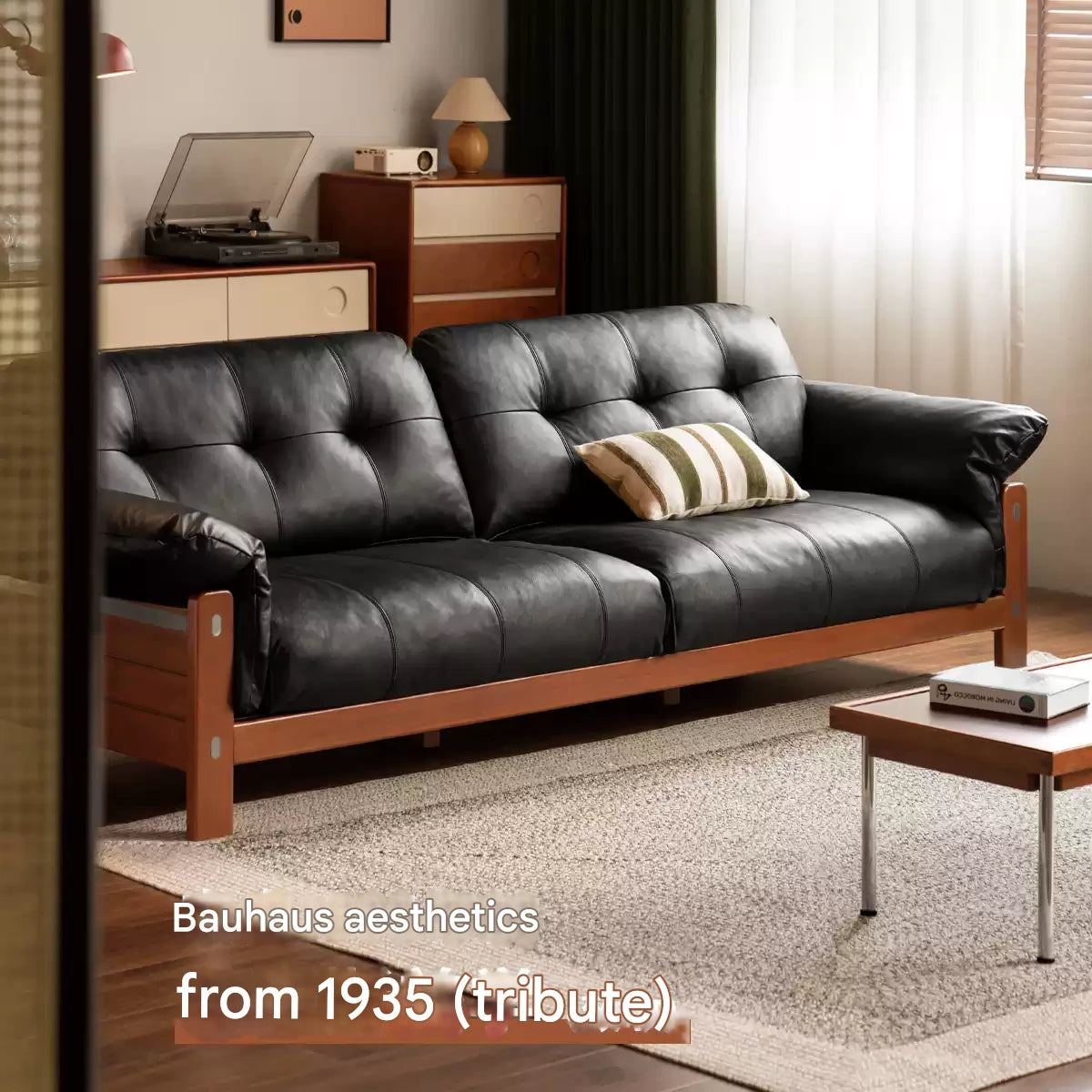 Poplar solid wood antique style Bauhaus high backrest sofa