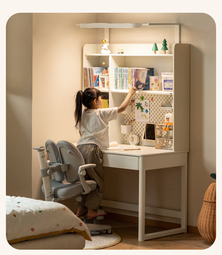 Poplar Solid Wood Cream Style Bookshelf Integrated Table