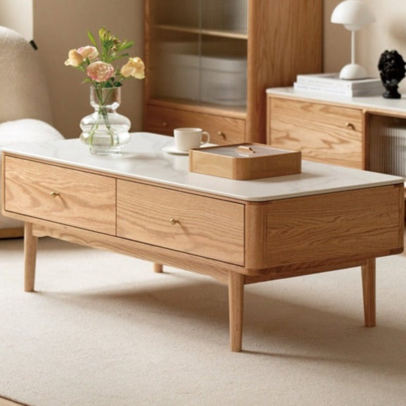 Oak Solid Wood Coffee Table Slate