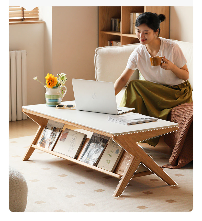 Oak Solid Wood Modern Rock Plate Coffee Table