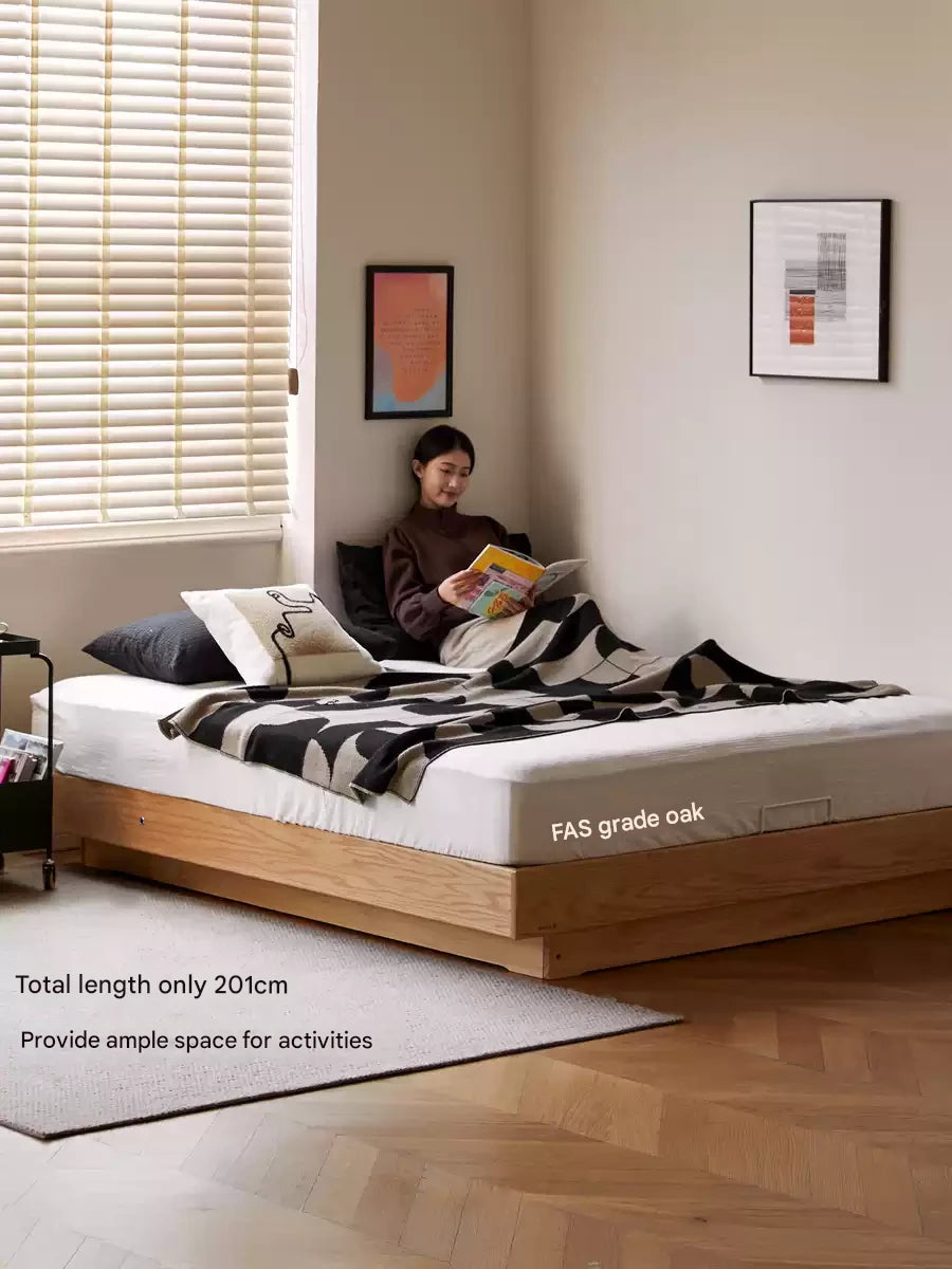 Oak solid wood platform bed, headboard-free bed suspension bed.