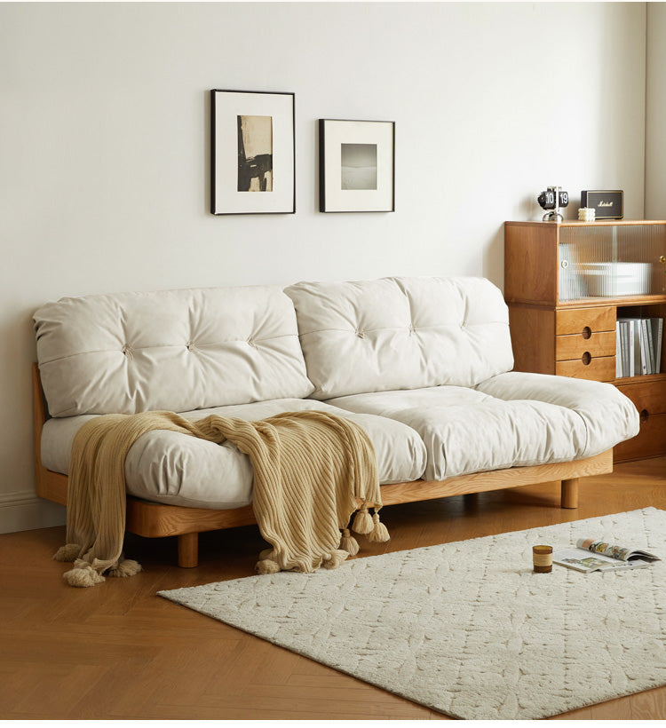 Oak Solid Wood Modern Nordic Suede Cloud Sofa