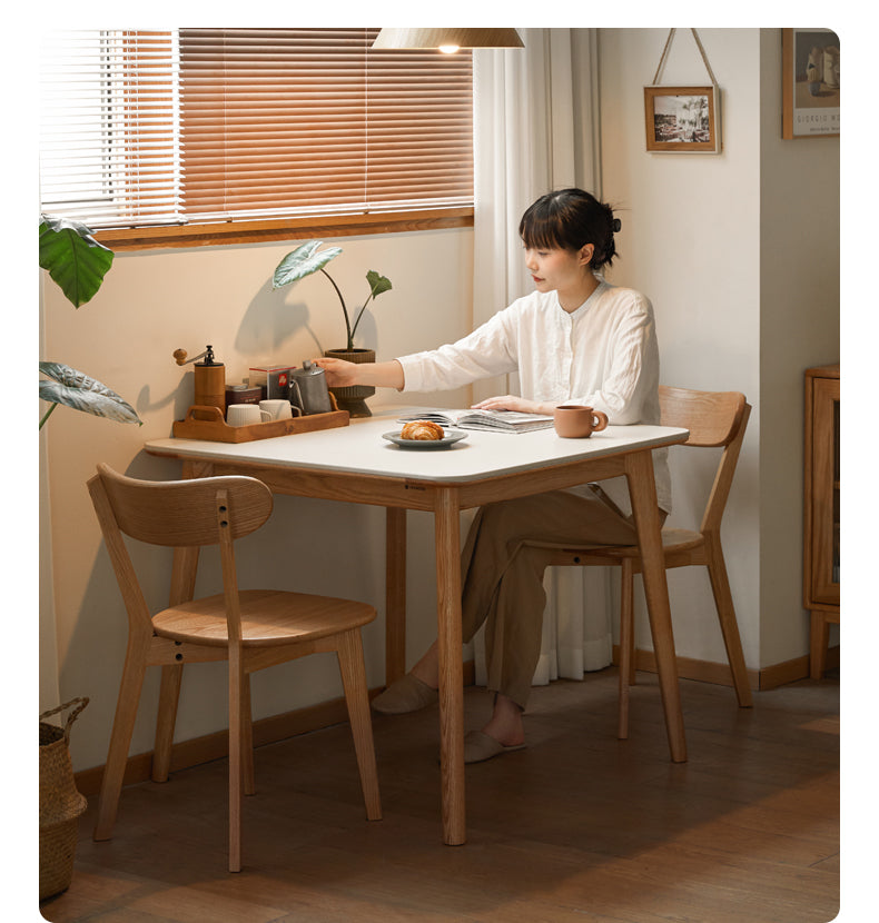 Oak Solid Wood Rock Slab Slanted Leg Dining Table