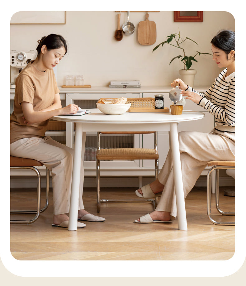 Birch solid wood white cream style rock board round dining table